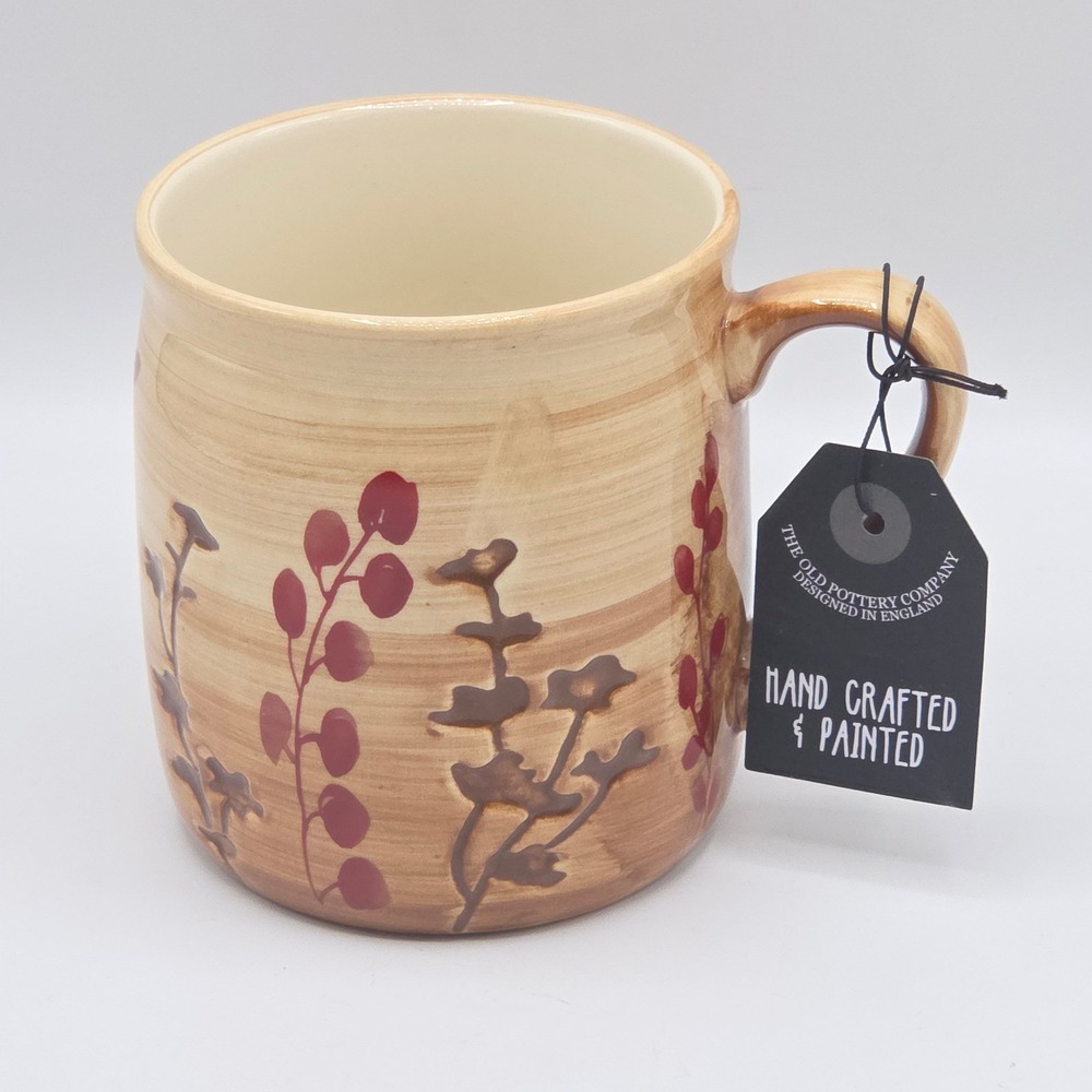 The Old Pottery Company Embossed Floral Ceramic Coffee Mug Handmade Hand Painted